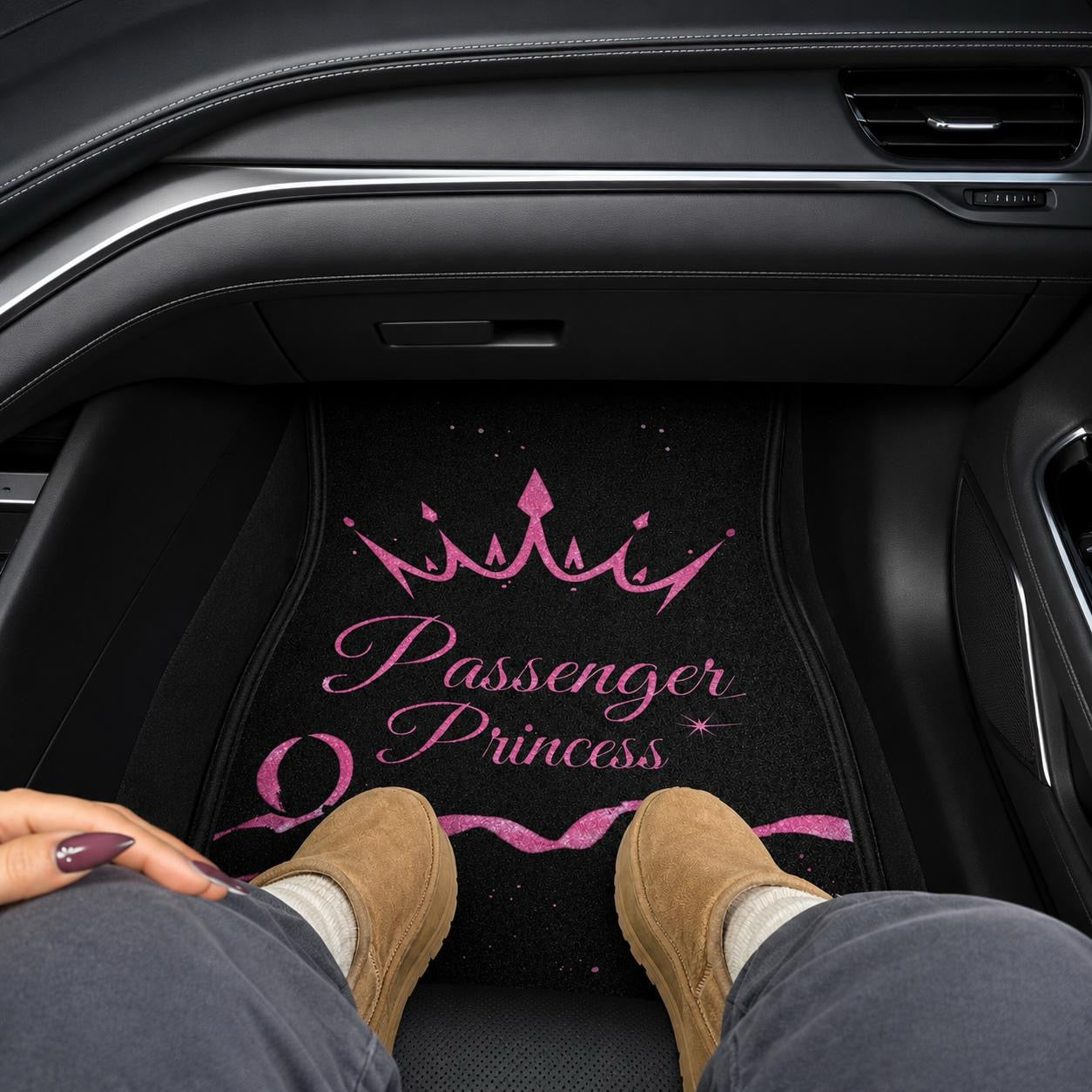 Passenger Princess Car Floor Mat - Cute Car Accessories for Women – Funny Gift for Her, Girlfriend, Wife, Crown Design, Universal Fit Front Seat Mat, Non-Slip Nylon & TPR Backing