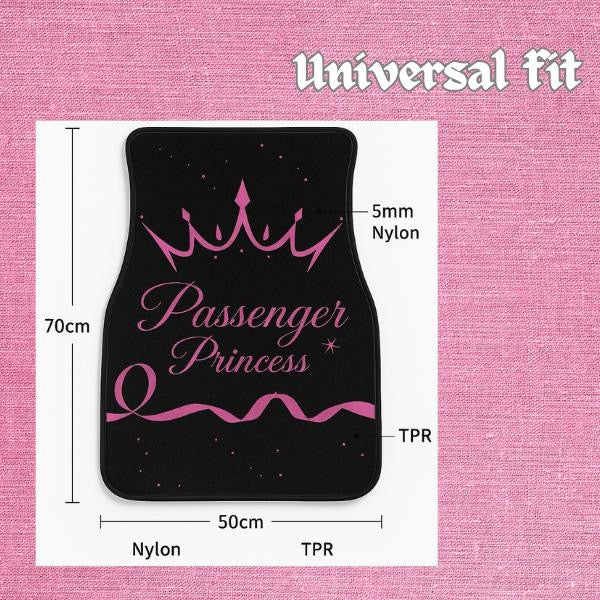 Passenger Princess Car Floor Mat - Cute Car Accessories for Women – Funny Gift for Her, Girlfriend, Wife, Crown Design, Universal Fit Front Seat Mat, Non-Slip Nylon & TPR Backing