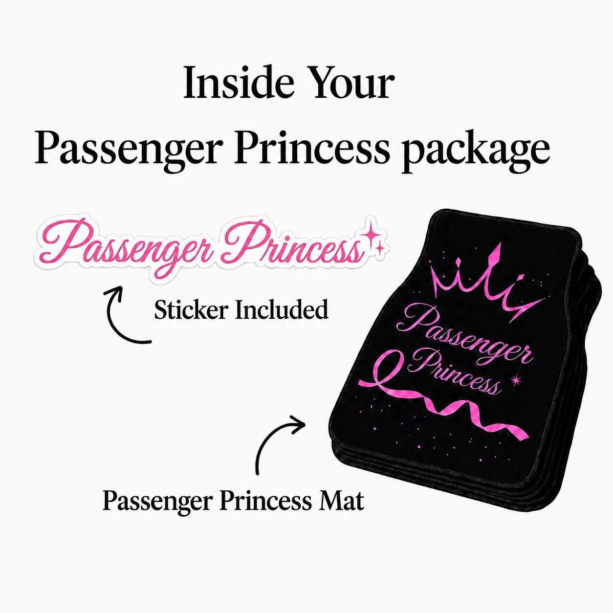 Passenger Princess Car Floor Mat - Cute Car Accessories for Women – Funny Gift for Her, Girlfriend, Wife, Crown Design, Universal Fit Front Seat Mat, Non-Slip Nylon & TPR Backing